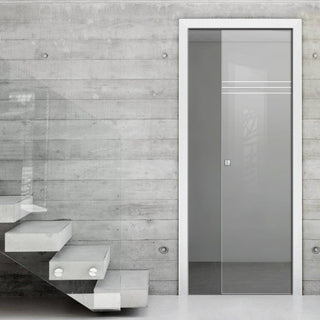 Image: Linton 8mm Clear Glass - Obscure Printed Design - Single Evokit Glass Pocket Door