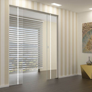 Image: Gifford 8mm Clear Glass - Obscure Printed Design - Double Absolute Pocket Door