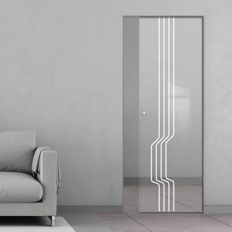 Polwarth 8mm Clear Glass - Obscure Printed Design - Single Absolute Pocket Door