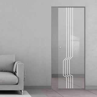 Image: Polwarth 8mm Clear Glass - Obscure Printed Design - Single Absolute Pocket Door