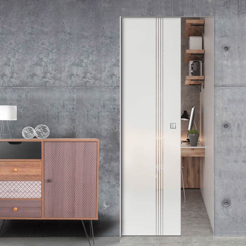 Juniper 8mm Obscure Glass - Clear Printed Design - Single Absolute Pocket Door