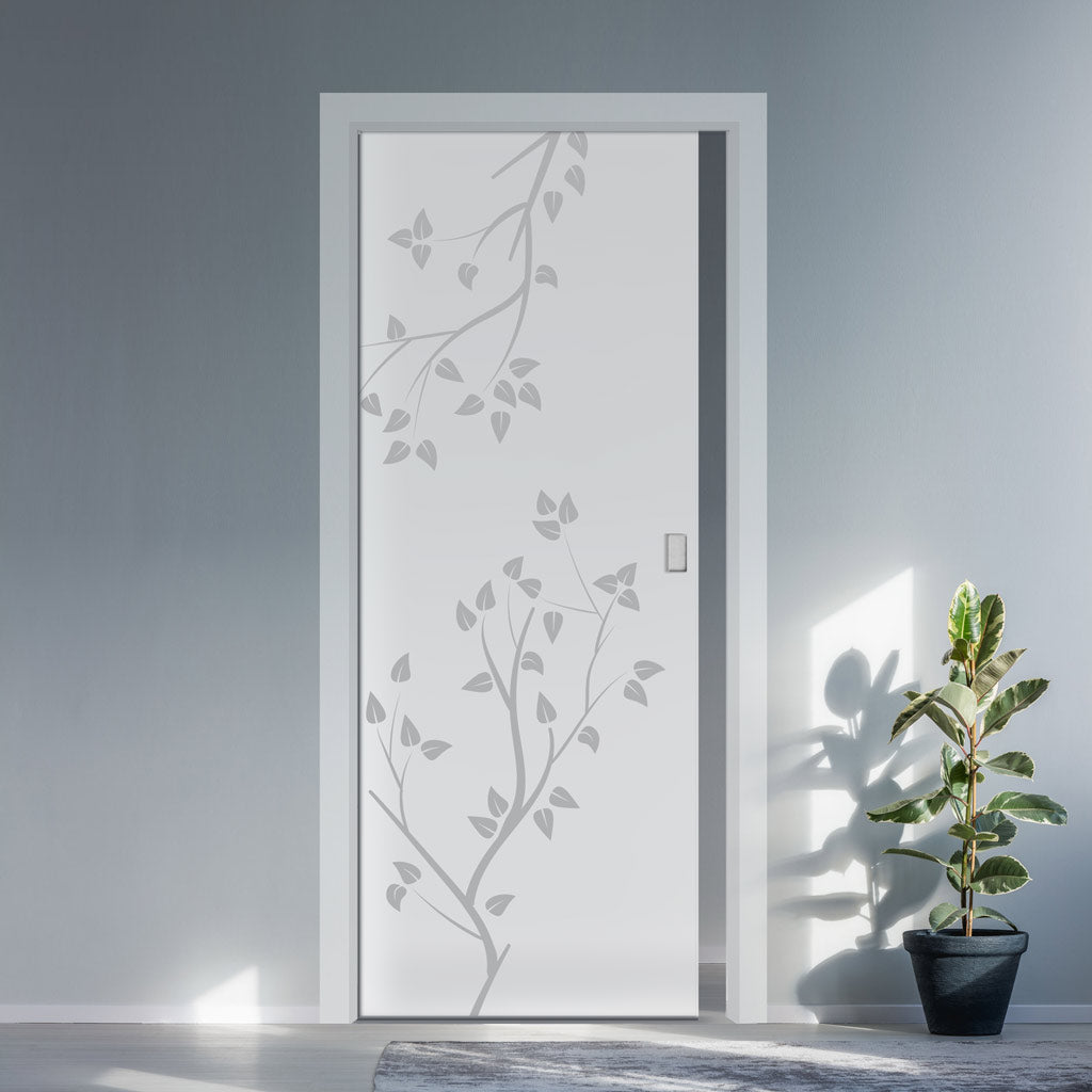 Birch Tree 8mm Obscure Glass - Obscure Printed Design - Single Evokit Glass Pocket Door
