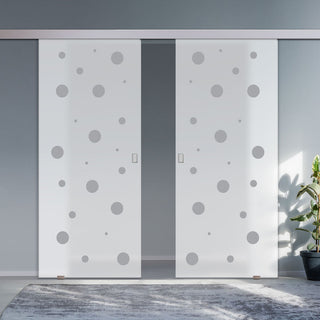 Image: Double Glass Sliding Door - Polka Dot 8mm Obscure Glass - Obscure Printed Design with Elegant Track
