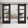 Top Mounted Black Sliding Track & Montreal Prefinished Dark Grey Ash Double Door - Clear Glass