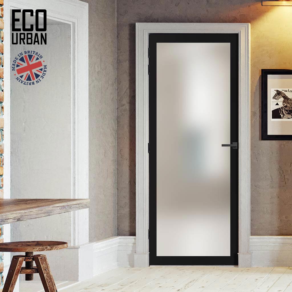 Handmade Eco-Urban Baltimore 1 Pane Solid Wood Internal Door UK Made DD6301SG - Frosted Glass - Eco-Urban® Shadow Black Premium Primed