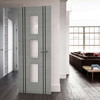 Bespoke Door - Flush Dark Grey Inlay - American Light Grey Ash Veneer - Clear Glass - 11 - Prefinished