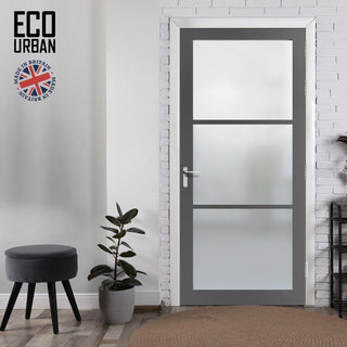 Image: Handmade Eco-Urban Manchester 3 Pane Solid Wood Internal Door UK Made DD6306SG - Frosted Glass - Eco-Urban® Stormy Grey Premium Primed