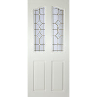 Swept Top Internal PVC Door Pair - Brechin Andromeda Bevel Glass and Leadwork