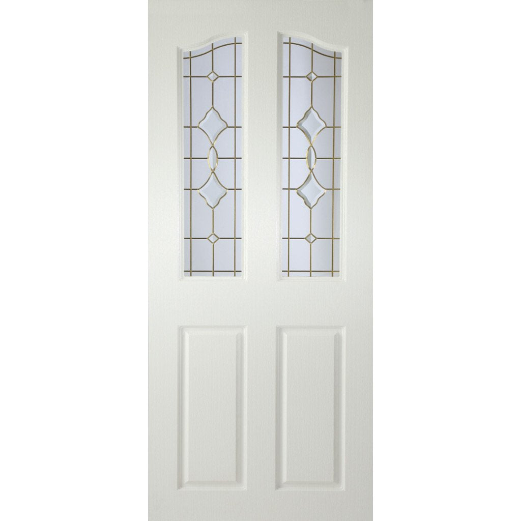Swept Top Internal PVC Door Pair - Brechin Andromeda Bevel Glass and Leadwork
