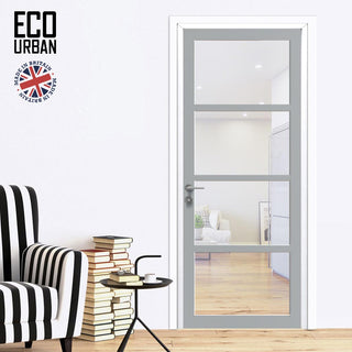 Image: Brooklyn 4 Pane Solid Wood Internal Door UK Made DD6308G - Clear Glass - Eco-Urban® Mist Grey Premium Primed