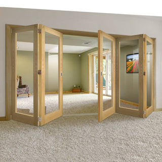 Image: Five Folding Doors & Frame Kit - Walden Oak 3+2 - Clear Glass - Unfinished