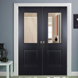 Image: Arnhem Black Primed Door Pair - Clear Glass