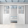 Double Sliding Door & Wall Track - Frame Ledged and Braced Cottage with Clear Glass- White Primed