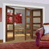 Three Folding Doors & Frame Kit - Coventry Walnut Shaker 2+1 - Clear Glass - Prefinished