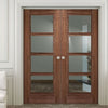 LPD Joinery Vancouver Walnut 4 Pane Fire Door Pair - Clear Glass - 30 Minute Fire Rated - Prefinished