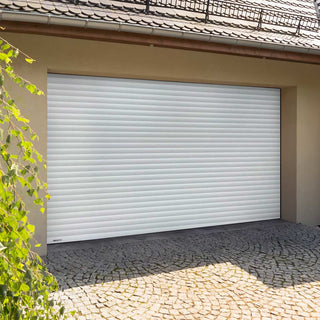 Image: Gliderol Electric Insulated Roller Garage Door from 3360 to 4290mm Wide - Laminated Woodgrain White