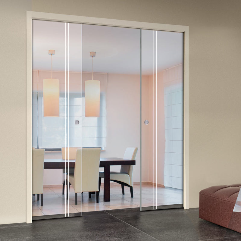 Gogar 8mm Clear Glass - Obscure Printed Design - Double Evokit Pocket Door
