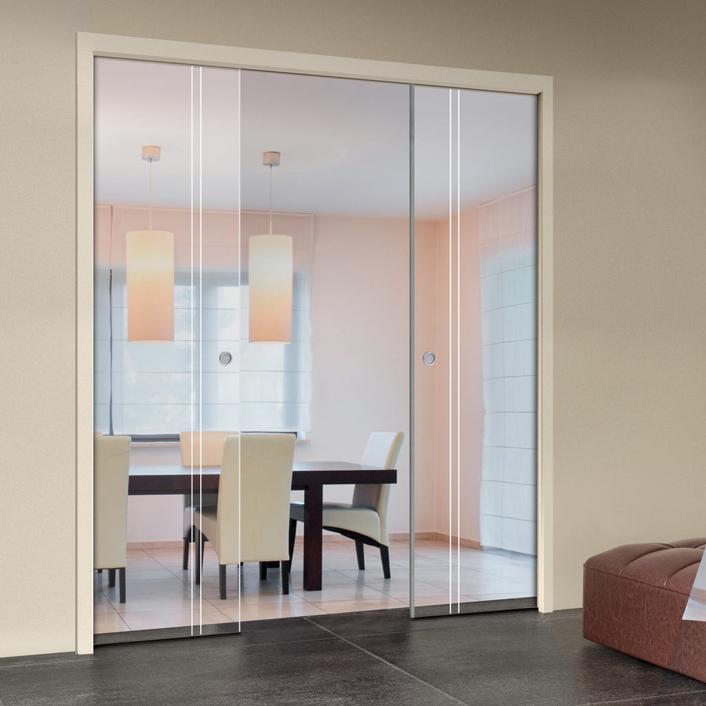 Gogar 8mm Clear Glass - Obscure Printed Design - Double Evokit Pocket Door
