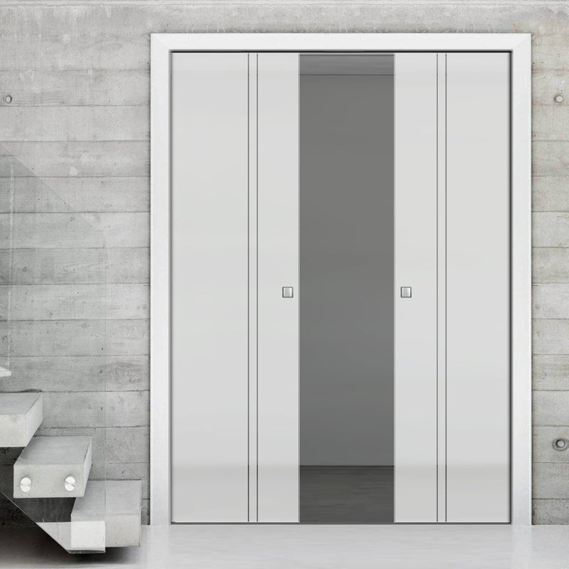 Gogar 8mm Obscure Glass - Clear Printed Design - Double Evokit Pocket Door