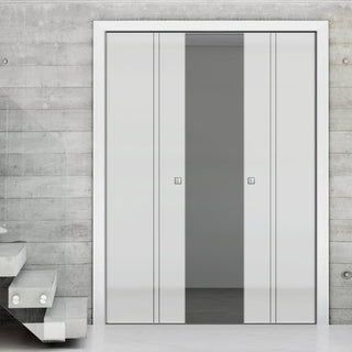 Image: Gogar 8mm Obscure Glass - Clear Printed Design - Double Evokit Pocket Door