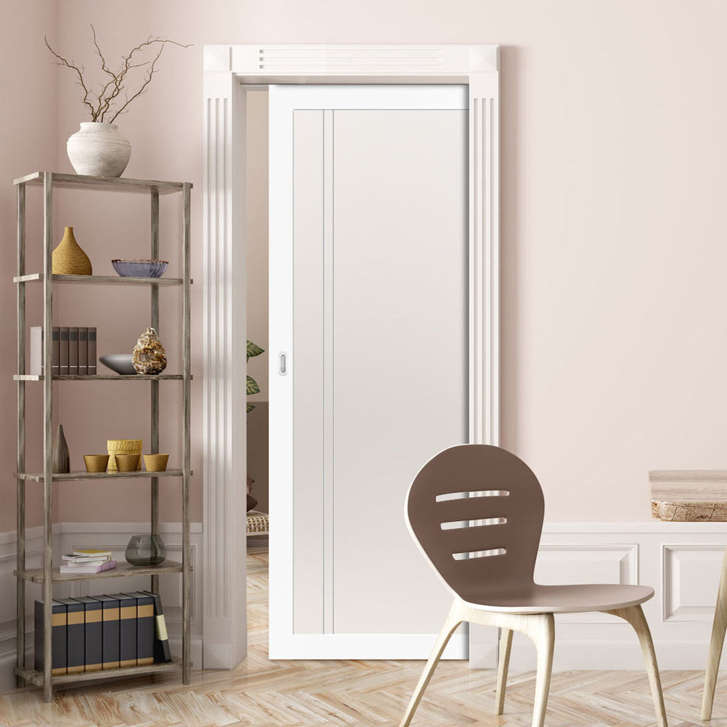 Eco-Urban Artisan® Single Evokit Pocket Door - Gogar 6mm Obscure Glass - Obscure Printed Design - Colour & Size Options