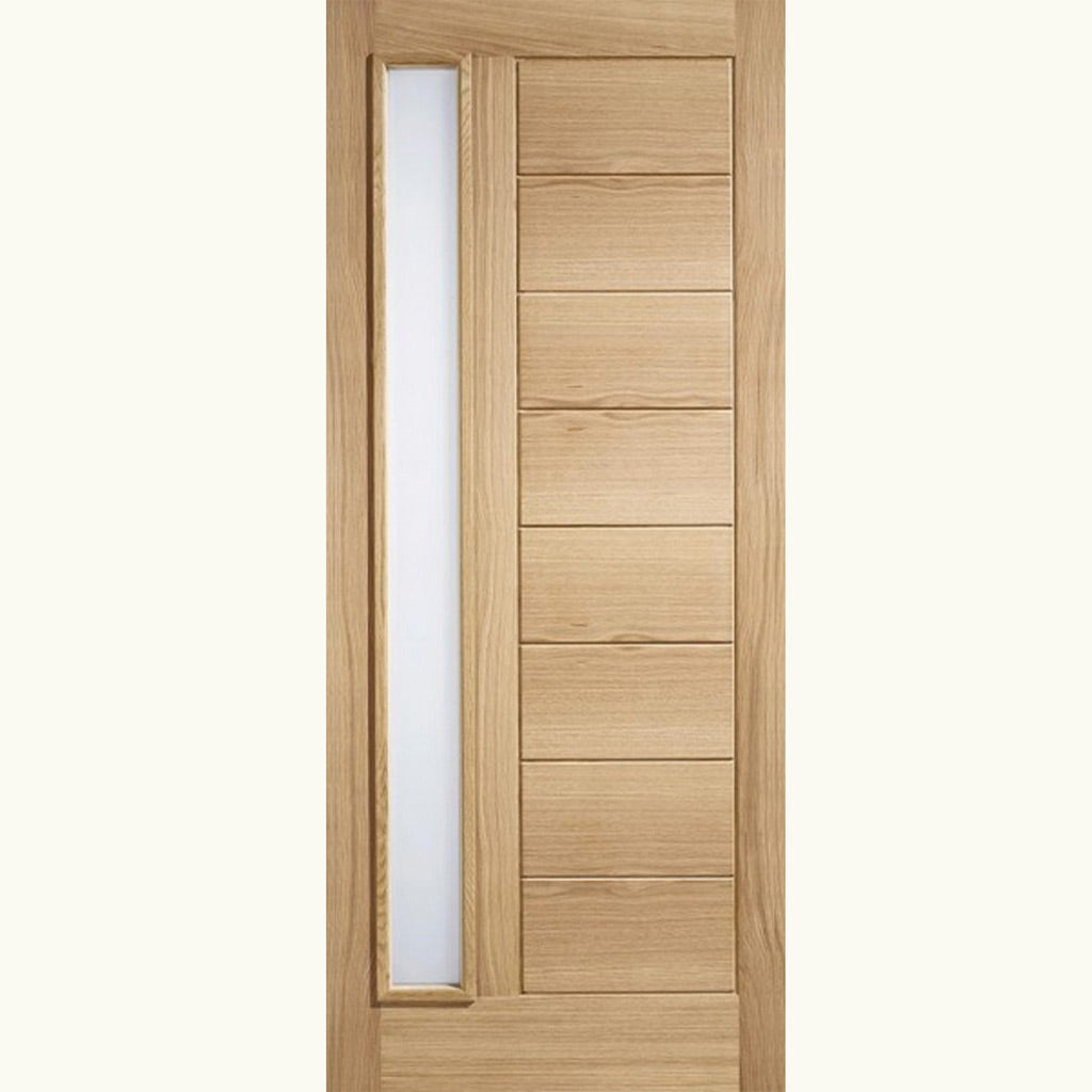 Part L Compliant Geneva Exterior Oak Door and Frame Set - Frosted Double Glazing - One Side Screen, From LPD Joinery