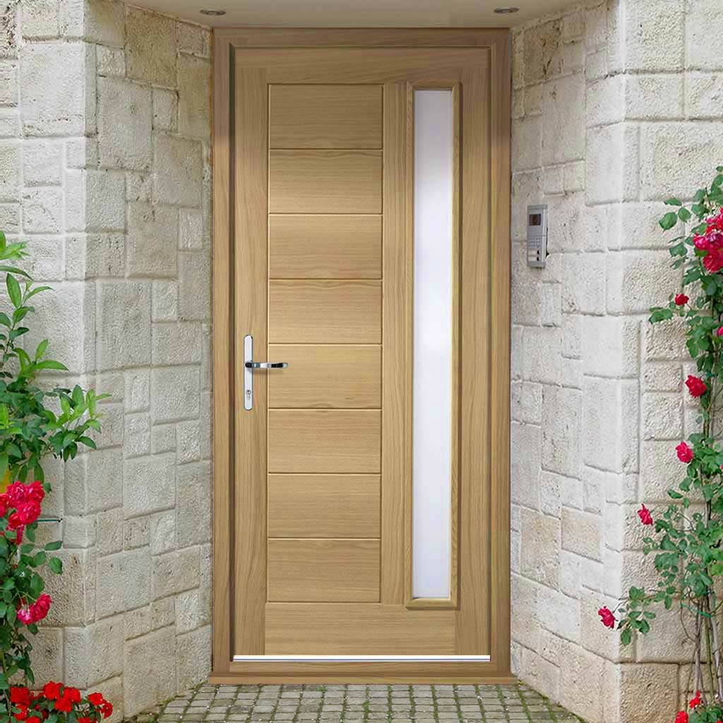 Goodwood Exterior Oak Door and Frame Set - Frosted Double Glazing, From LPD Joinery