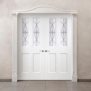 Image: Grainger Grained Internal PVC Door Pair - Kinross Fusion Blue, Leaded Style Glass