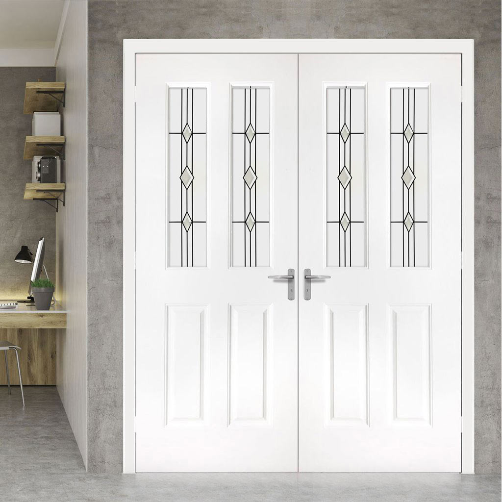 Grainger Grained Internal PVC Door Pair - 3 Bevel Style Glass