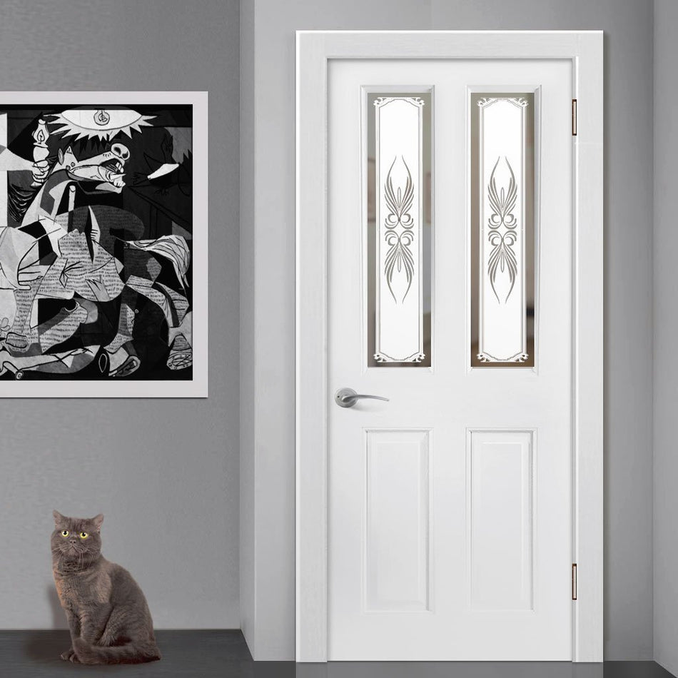 White PVC grainger door with grained faces boness sandblasted style toughened glass 