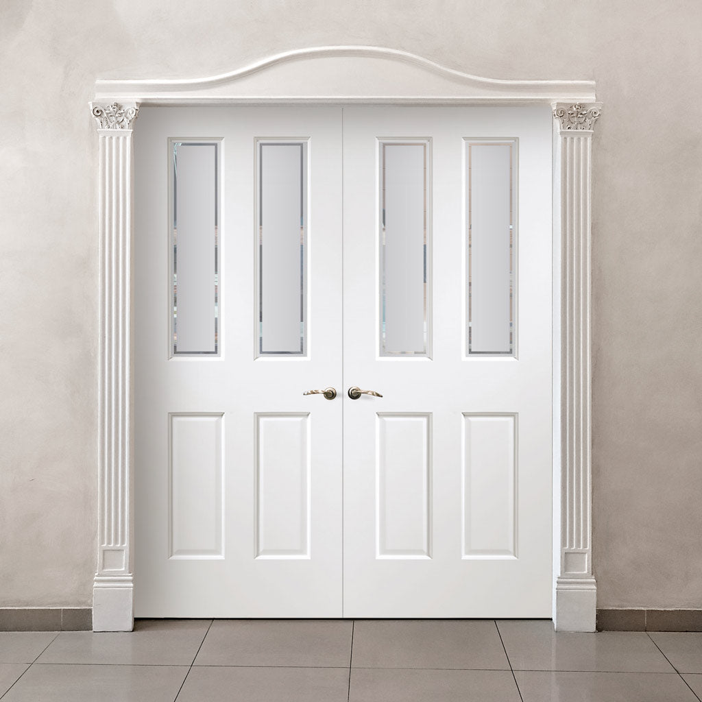 Grainger Grained Internal PVC Door Pair - Sandblast Border Style Glass