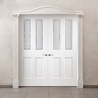 Image: Grainger Grained Internal PVC Door Pair - Sandblast Border Style Glass