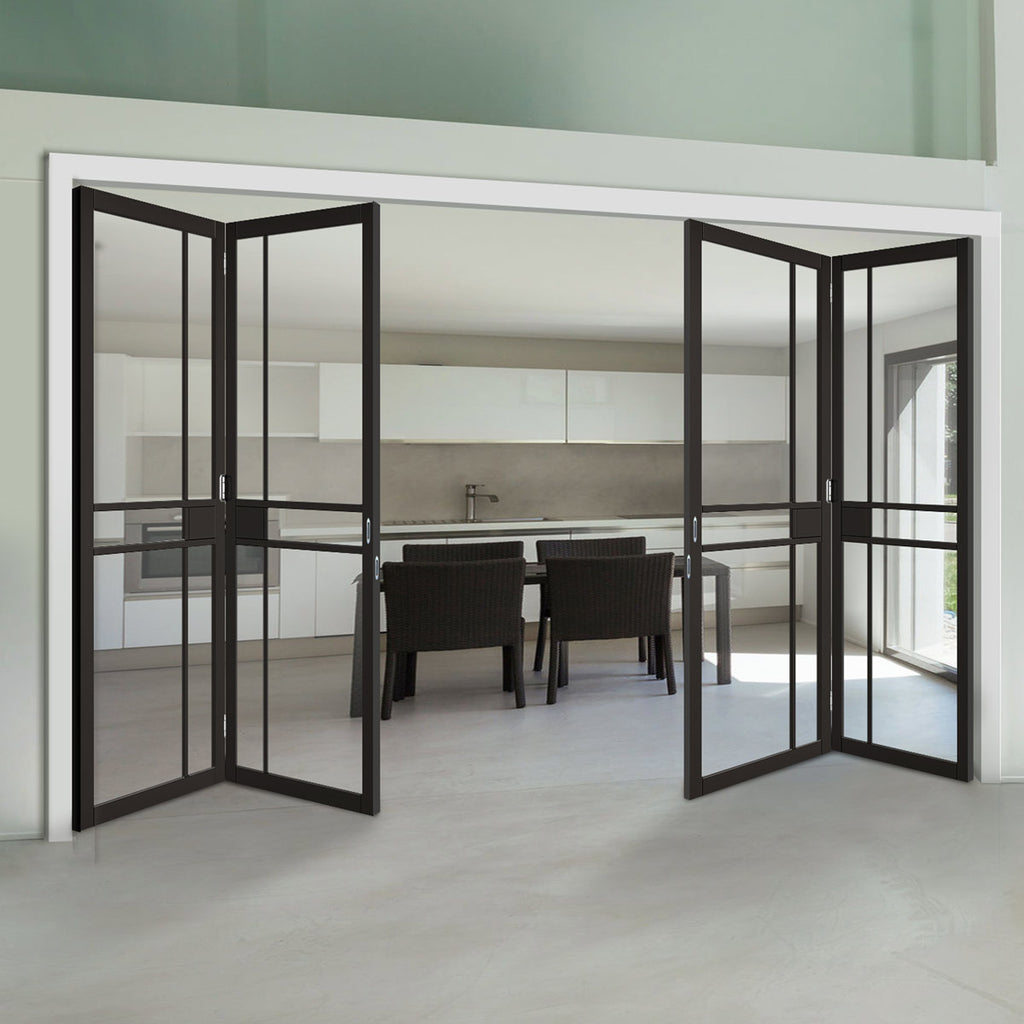 Four Folding Doors & Frame Kit - Greenwich 2+2 - Clear Glass - Black Primed