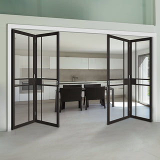 Image: Four Folding Doors & Frame Kit - Greenwich 2+2 - Clear Glass - Black Primed