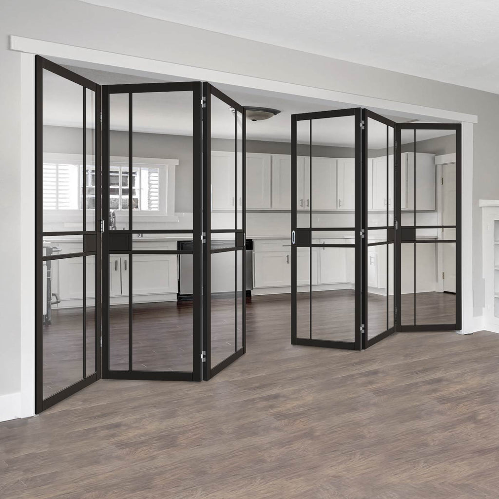 Six Folding Doors & Frame Kit - Greenwich 3+3 - Clear Glass - Black Primed