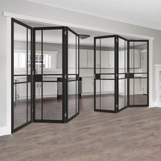 Image: Six Folding Doors & Frame Kit - Greenwich 3+3 - Clear Glass - Black Primed