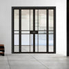 Room Divider - Greenwich Black Clear Glass Prefinished Industrial Double Doors with Narrow Double Sides