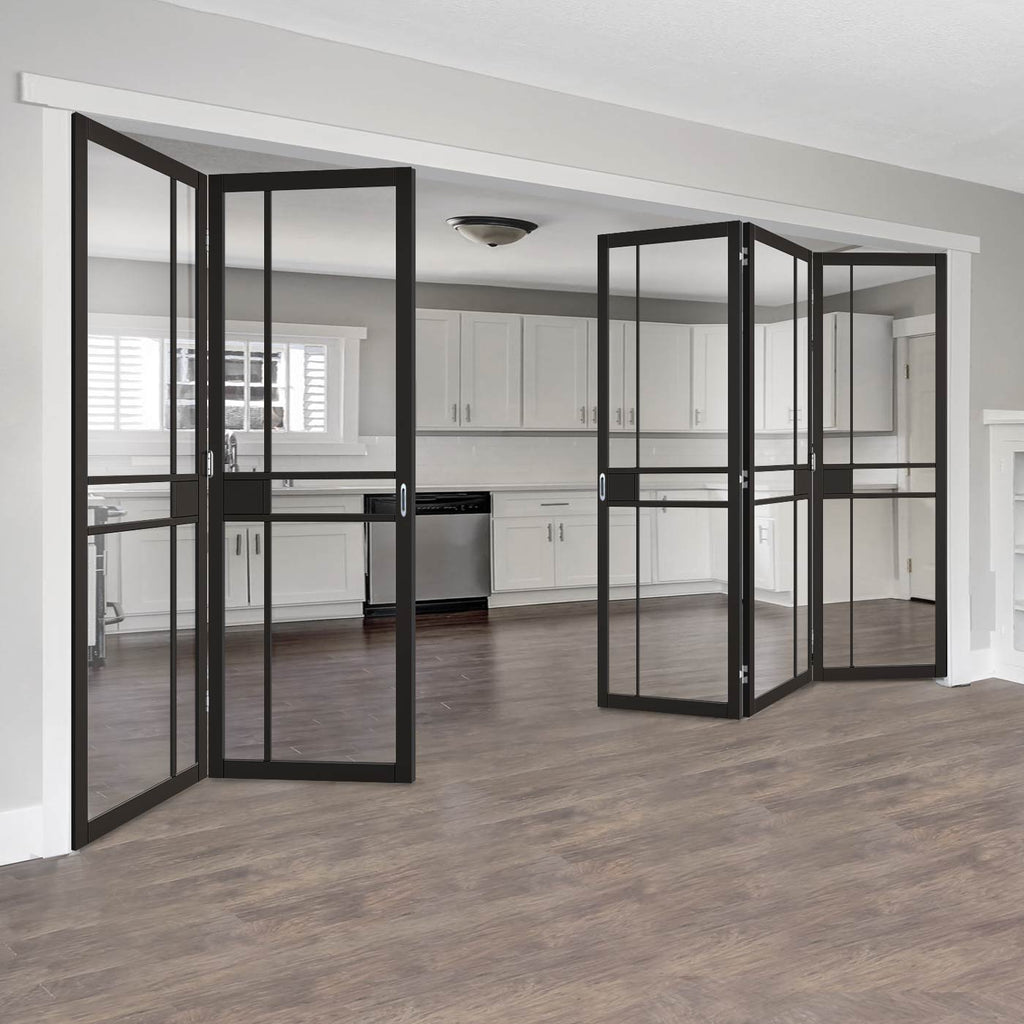 Five Folding Doors & Frame Kit - Greenwich 3+2 - Clear Glass - Black Primed