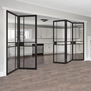Image: Five Folding Doors & Frame Kit - Greenwich 3+2 - Clear Glass - Black Primed