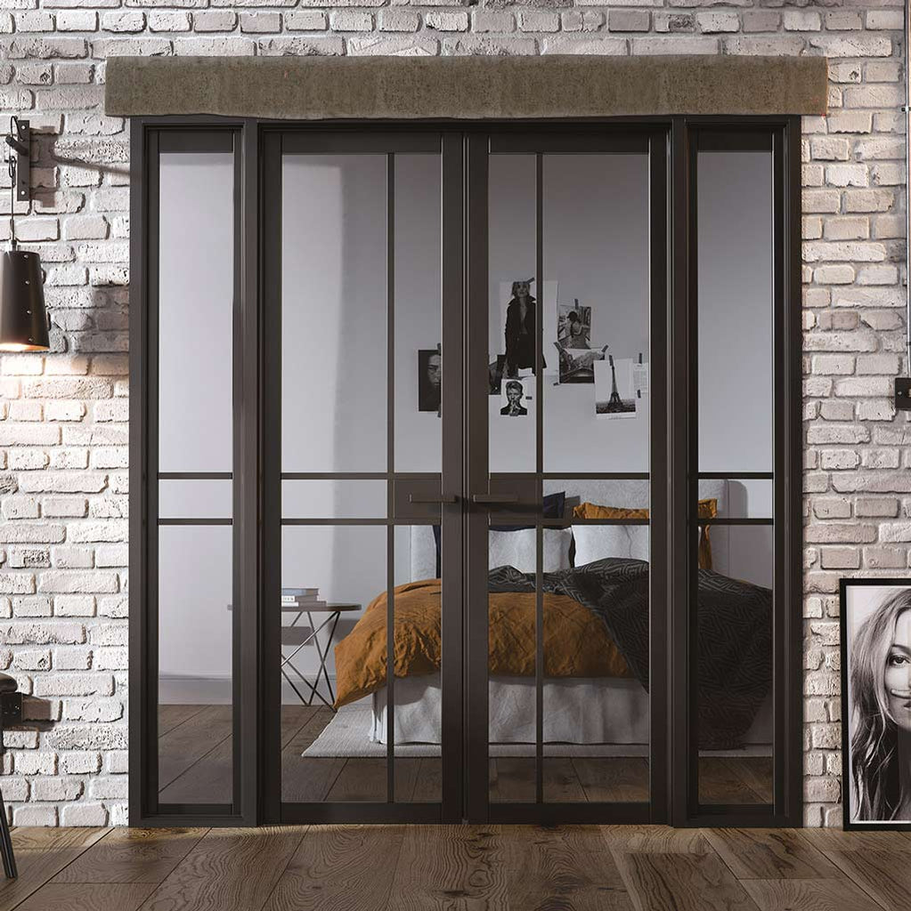 W6 Greenwich Room Divider Door & Frame Kit - Clear Glass - Black Primed - 2031x1904mm Wide