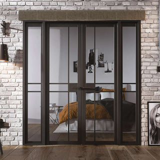 Image: W6 Greenwich Room Divider Door & Frame Kit - Clear Glass - Black Primed - 2031x1904mm Wide