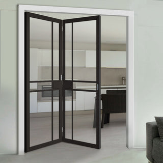 Image: Two Folding Doors & Frame Kit - Greenwich 2+0 - Clear Glass - Black Primed