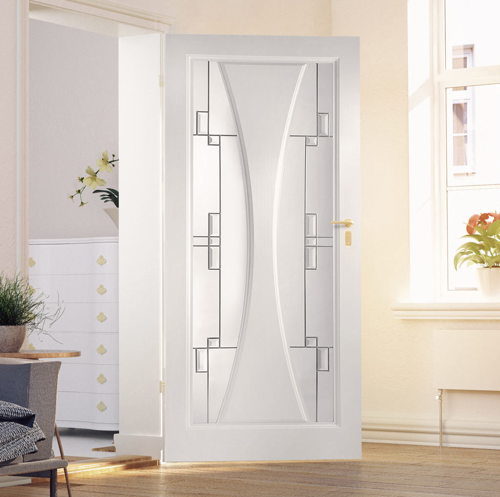 Gretna Lightly Grained Internal PVC Door - Finlay Style Sandblasted Glass