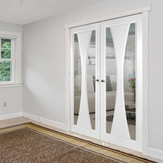 Image: Gretna Lightly Grained Internal PVC Door Pair - Clear Glass