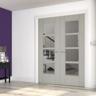 Image: Bespoke Montreal Prefinished Light Grey Ash Internal Door Pair - Clear Glass