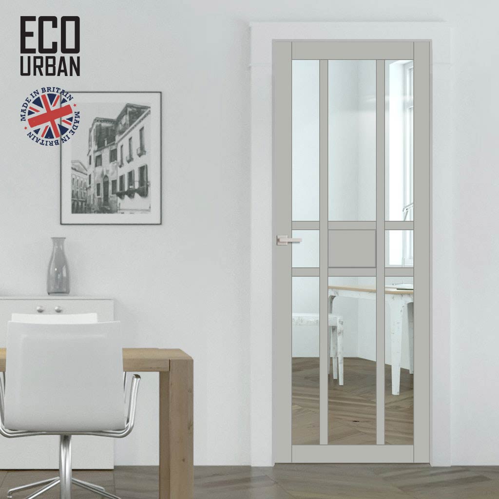 Handmade Eco-Urban Tromso 8 Pane 1 Panel Solid Wood Internal Door UK Made DD6402G Clear Glass - Eco-Urban® Mist Grey Premium Primed