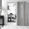 Bespoke Fire Door - Flush Dark Grey Inlay - American Light Grey Ash Veneer - 30 Minute Fire Rated - Clear Glass - 10 - Prefinished