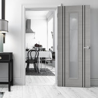 Bespoke Fire Door - Flush Dark Grey Inlay - American Light Grey Ash Veneer - 30 Minute Fire Rated - Clear Glass - 10 - Prefinished