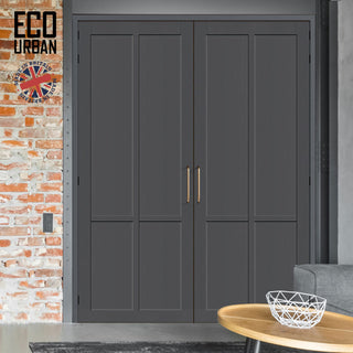 Image: Bronx 4 Panel Solid Wood Internal Door Pair UK Made DD6315  - Eco-Urban® Stormy Grey Premium Primed