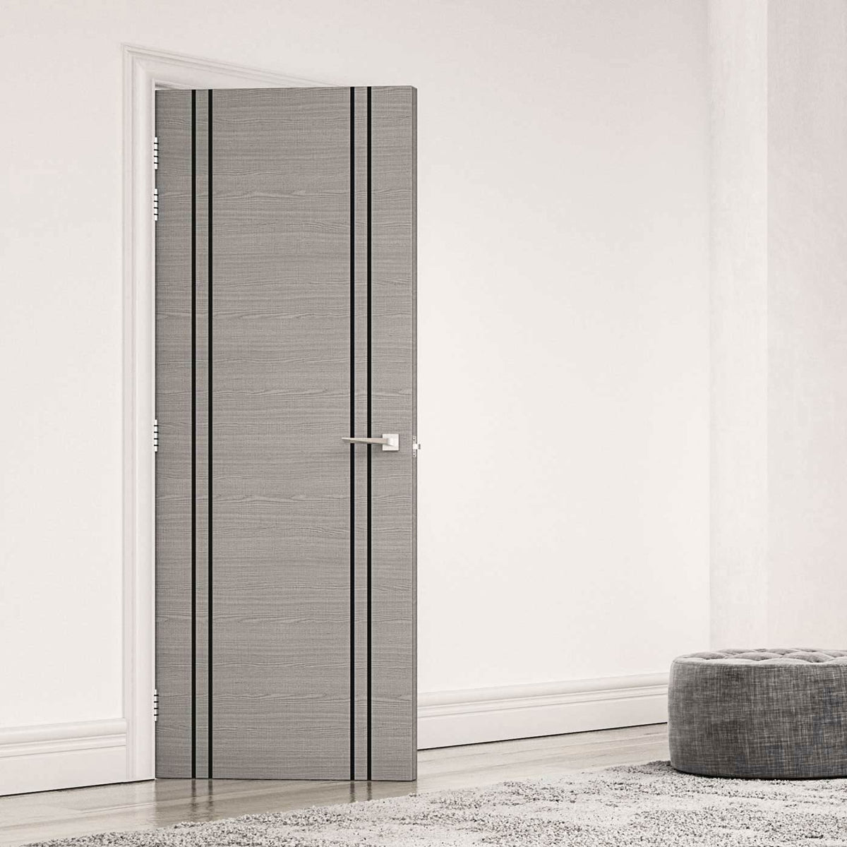 Bespoke Fire Door - Flush Dark Grey Inlay - American Light Grey Ash Veneer - 60 Minute Fire Rated - Prefinished